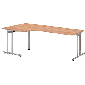 4032062014974 - HAMMERBACHER Prokura Schreibtisch nussbaum L-Form C-Fuß-Gestell silber 2000 x 800 1200 cm