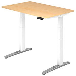 Hammerbacher Sitz-Steh-Schreibtisch VXBHM, elektrisch höhenverstellbar, 129cm (H), 120x80cm (BxT), ahorn / weiß 4032062168370 Hammerbacher 3 Stück
