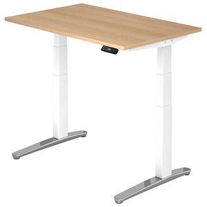 Hammerbacher Sitz-Steh-Schreibtisch VXBHM, elektrisch höhenverstellbar, 129cm (H), 120x80cm (BxT), eiche / weiß 4032062168523 Hammerbacher 3 Stück