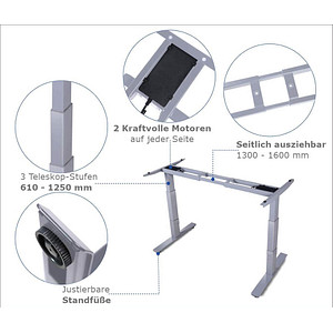 4250504563389 - höhenverstellbares Schreibtischgestell silber ohne Tischplatte T-Fuß-Gestell silber 1300 - 1600 x 570 cm 4250504563389 LMG 4250504563389 - höhenverstellbares Schreibtischgestell silber ohne Tischplatte T-Fuß-Gestell silber 1300 - 1600 x 570 cm 4250504563389 LMG