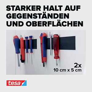 4042448859488 - tesa Klettstreifen ON&OFF Extra Strong Schwarz 50 mm (B) x 01 m (L) PP (Polypropylen) 2 Stück à 2 Streifen