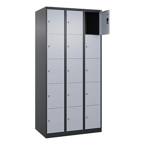 4068427573138 - Schließfachschrank Classic Plus schwarzgrau weißaluminium 080000-305 S10036 15 Schließfächer 900 x 500 x 1850 cm 4068427573