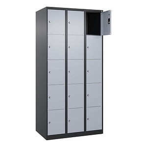 CP Schließfachschrank Classic Plus schwarzgrau, weißaluminium 080000-305 S10036, 15 Schließfächer 90,0 x 50,0 x 185,0 cm