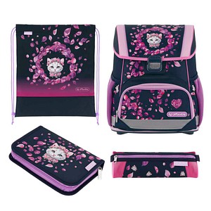 herlitz Schulranzen-Set Loop Blossom Dance Kunstfaser schwarz, pink