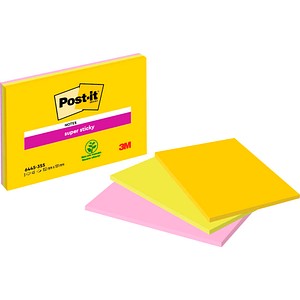 4054596856707 - Post-it® Super Sticky Notes im Großformat 6445-3SS-EU Verschiedene Farben 152 mm x 101 mm 45 Blatt Block 3 Blöcke Packung 100% PEFC