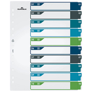 DURABLE Ordnerregister Überbreite 1-10 farbig 10-teilig, 1 Satz