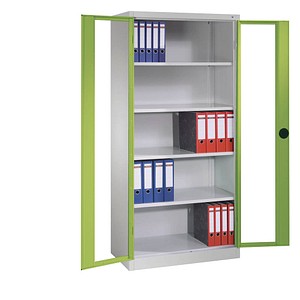 4064615153168 - CP Stahlschrank 8921-055 1050-80 lichtgrau viridingrün Acrylglas 930 x 500 x 1950 cm aufgebaut