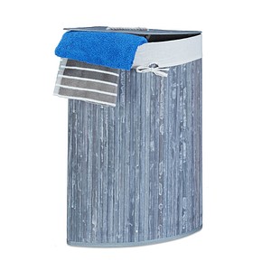 4052025961879 - Eckwäschekorb Bambus faltbare Wäschebox 60 l platzsparend Wäschesack Baumwolle 65 x 495 x 37 cm grau - Relaxdays 4052025961879 - Eckwäschekorb Bambus faltbare Wäschebox 60 l platzsparend Wäschesack Baumwolle 65 x 495 x 37 cm grau - Relaxdays
