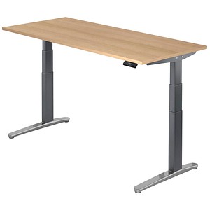 4032062171844 - Schreibtisch TOPAS LINE elektrisch höhenverstellbar C-Fuß B 1800 x T 800 x H 650-1300 mm Eiche graphit + Memoryschalter Kabelkanal