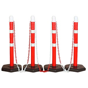 4052293756863 - Ketten-   Warnständer Komplett-Set mit 4 Kettenständern 6 m Kette Rohr Ø 70 mm Höhe 1000 mm Kuns