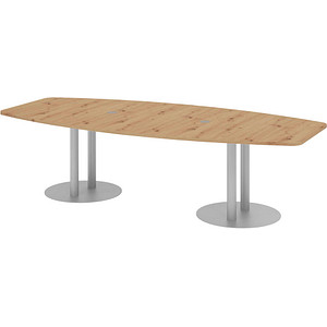 4032062313411 - HAMMERBACHER Konferenztisch KT28S asteiche Tonnenform Rundrohr silber 2800 x 850 - 1300 x 740 cm