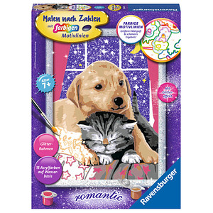 4005556286478 - Malen nach Zahlen 18x24 cm mit farbigen Motivlinien & Glittereffekt Flauschige Freunde