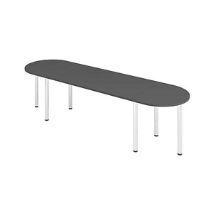 Hammerbacher Konferenztisch K-Serie, manuell höhenverstellbar 74cm (H), 280x80cm (BxT), 8-10 Personen, Tonnenform, graphit / chrom 4032062322 3 Stück
