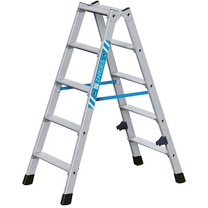 4003866424658 - Stufen-Stehleiter aus Alu beidseitig begehbar Stahlscharniere robust 2 x 5 Stufen
