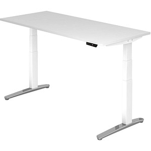 4032062168899 - Schreibtisch TOPAS LINE elektrisch höhenverstellbar C-Fuß B 1800 x T 800 x H 650-1300 mm weiß weißaluminium + Memoryschalter Kabelkanal