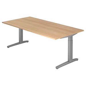 4032062170915 - ANNY - Schreibtisch mit C-Fußgestell höhenverstellbar 650 - 850 mm Breite 2000 mm alusilber   Eiche kaiserkraft