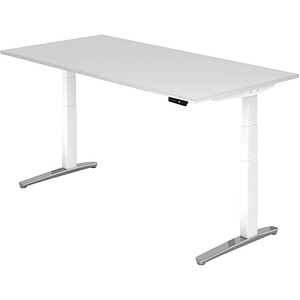 4032062171363 - Schreibtisch TOPAS LINE elektrisch höhenverstellbar C-Fuß B 2000 x T 1000 x H 650-1300 mm weiß weißaluminium + Memoryschalter Kabelkanal