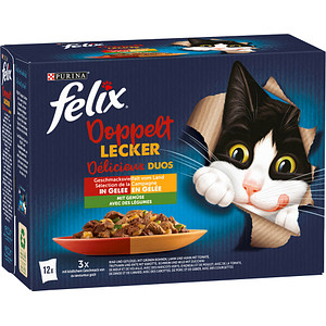 felix® Katzen-Nassfutter Doppelt lecker Délicieux duos Geschmacksvielfalt vom Land mit Gemüse 12x 85,0 g