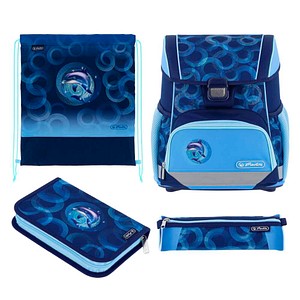 herlitz Schulranzen-Set Loop Dolphin Ride Kunstfaser blau