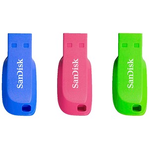 SanDisk USB-Sticks Cruzer Blade blau, grün, pink 32 GB, 3 St.