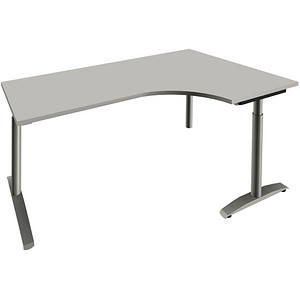4260672332243 - fm Sidney höhenverstellbarer Schreibtisch lichtgrau Bogenform C-Fuß-Gestell Rundrohr silber 1800 x 800 cm
