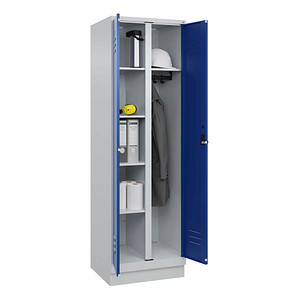 4067521054673 - Putzmittelspind Classic PLUS 1 Abteil Trennwand mittig lichtgrau   enzianblau B 600 mm mit Bodensockel Drehriegel C+P