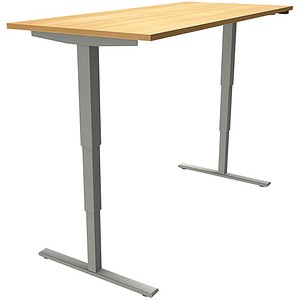 4260267324707 - Sidney elektrisch höhenverstellbarer Schreibtisch buche rechteckig T-Fuß-Gestell silber 1800 x 800 cm