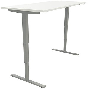 4260429768943 - fm Sidney elektrisch höhenverstellbarer Schreibtisch weiß rechteckig T-Fuß-Gestell silber 1800 x 800 cm