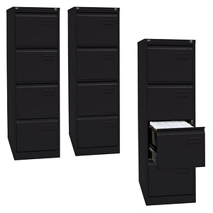 AKTION: BISLEY LIGHT Hängeregistraturschränke schwarz 4 Schubladen 41,3 x 62,2 x 132,1 cm, 3 St.