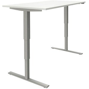 4260429768950 - fm Sidney elektrisch höhenverstellbarer Schreibtisch weiß rechteckig T-Fuß-Gestell silber 1600 x 800 cm