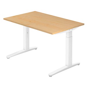 4032062169148 - eurokraft pro ANNY - Schreibtisch mit C-Fußgestell höhenverstellbar 650 - 850 mm Breite 1200 mm Ahorn-Dekor   weiß