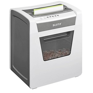 4002432118953 - IQ Office Aktenvernichter P5 Mikroschnitt 2 x 15 mm 23 l 10 Blatt Schnittleistung Anti-Papierstau-Technologie weiß