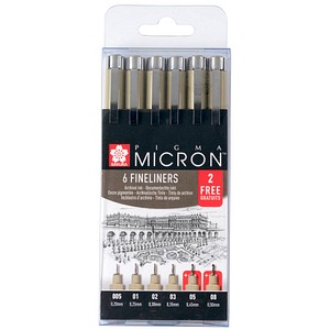 8712079538644 - 4 + 2 GRATIS Pigma Micron Fineliner schwarz 02 + 025 + 03 + 035 + 045 + 05 mm 4 St + GRATIS 2 St