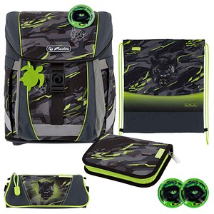 herlitz Schulranzen-Set FiloActive XL Wild Panther Kunstfaser anthrazit, grün