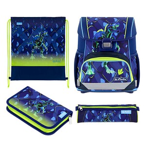 herlitz Schulranzen-Set Loop T-Rex Explorer Kunstfaser blau
