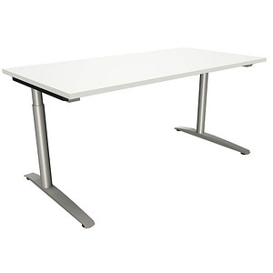 4260429768998 - fm Sidney höhenverstellbarer Schreibtisch weiß rechteckig C-Fuß-Gestell Rundrohr silber 1600 x 800 cm