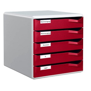 LEITZ Schubladenbox Post-Set  bordeaux 52800028, DIN A4 mit 5 Schubladen