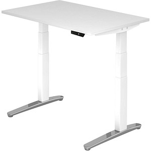 4032062168493 - Schreibtisch TOPAS LINE elektrisch höhenverstellbar C-Fuß B 1200 x T 800 x H 650-1300 mm weiß weißaluminium + Memoryschalter Kabelkanal