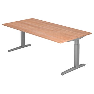 Hammerbacher Schreibtisch VXB, manuell höhenverstellbar, 85cm (H), 200x100cm (BxT), nussbaum / silber 4032062170960 Hammerbacher 5 Stück